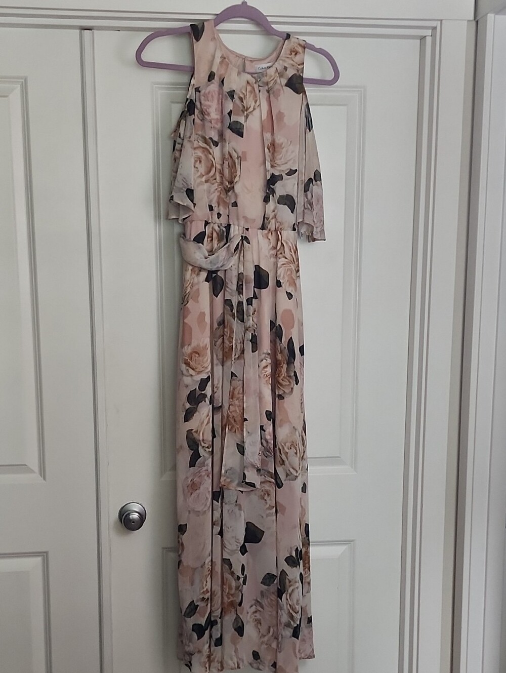 Calvin Klein Floral Blush Pink Cold-Shoulder Maxi Dress